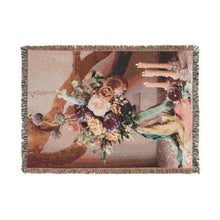 Load image into Gallery viewer, Coastal Charm Floral Woven Blanket — Tapestry Throw with Roses & Candles