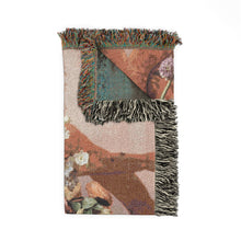 Load image into Gallery viewer, Coastal Charm Floral Woven Blanket — Tapestry Throw with Roses &amp; Candles
