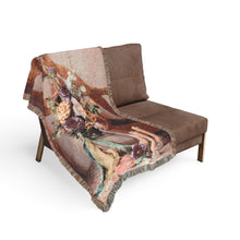 Load image into Gallery viewer, Coastal Charm Floral Woven Blanket — Tapestry Throw with Roses &amp; Candles
